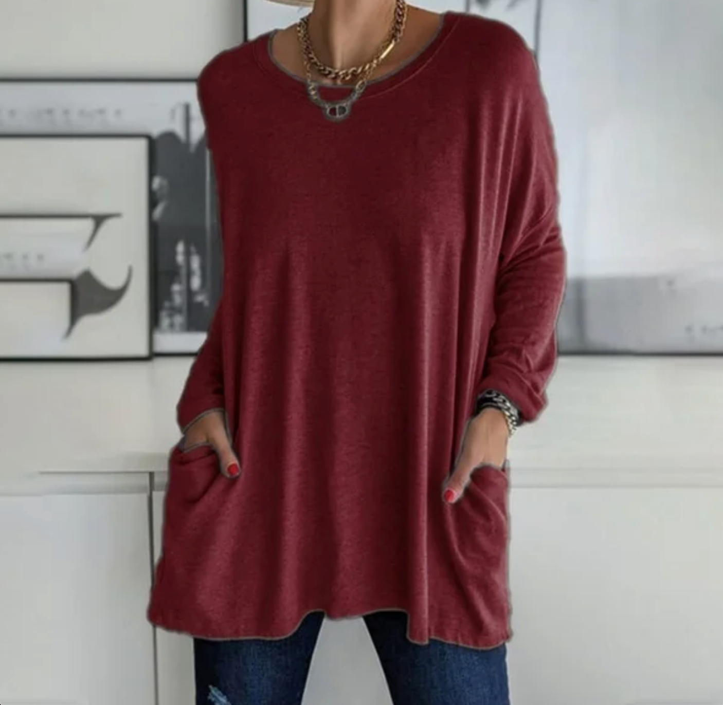 Women Oversized Tunic Top with Pockets