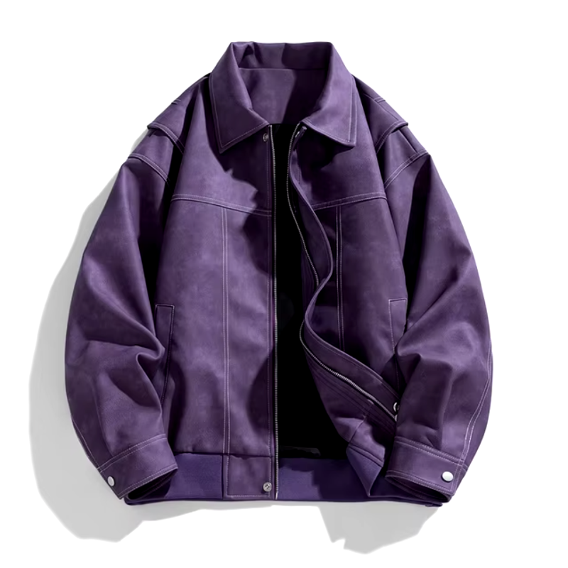 Men's Winter Aviator Jacket in Italian Vegan Leather with Turn-Down Collar