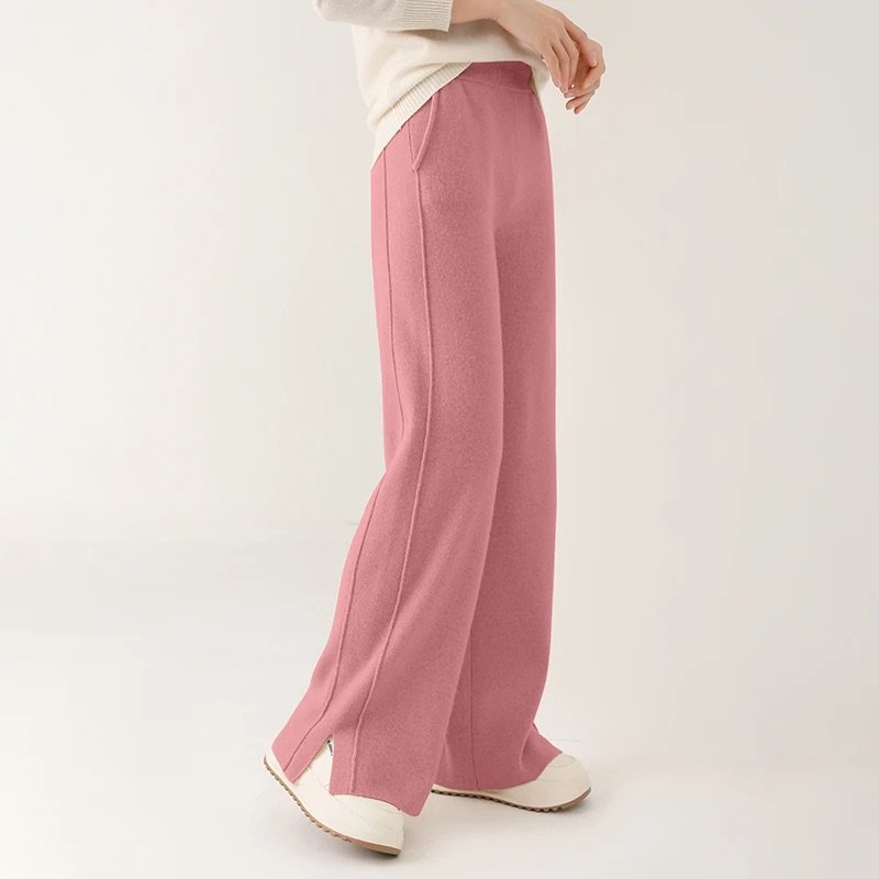 Women Cashmere Pants with 4-Way Stretch and High-Rise Waist