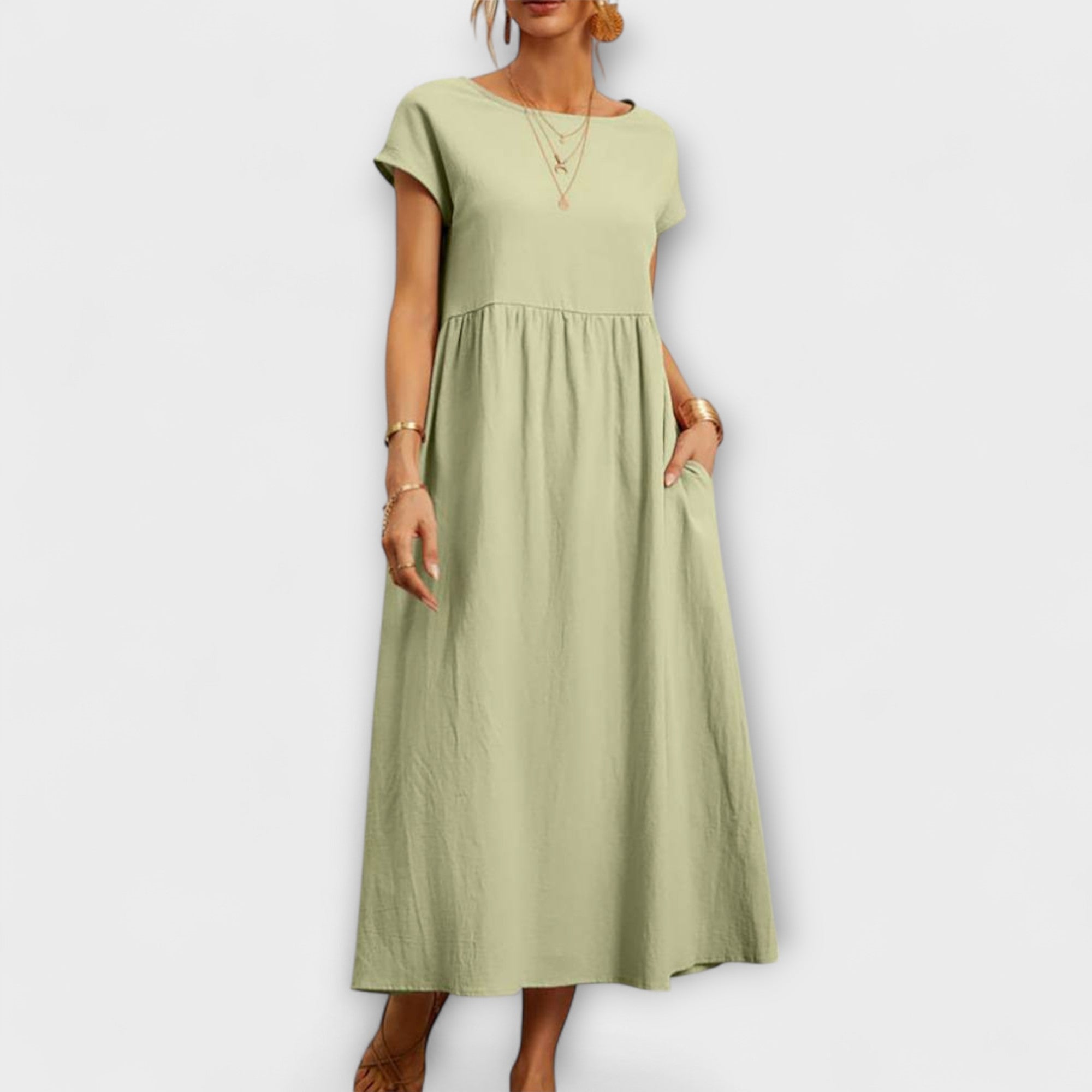 Women's Spring Dress with Flowing Silhouette and Delicate Accents