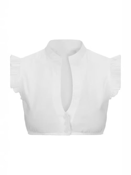 Elegant Ladies Oktoberfest Blouse with V-Neck Short Sleeve Transparent Insert and Lace Details