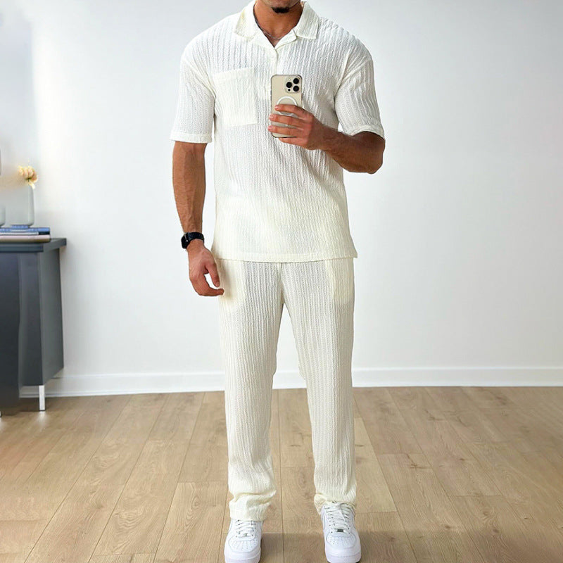 Men Summer Two-Piece Set Short Sleeve Polo Shirt And Trousers