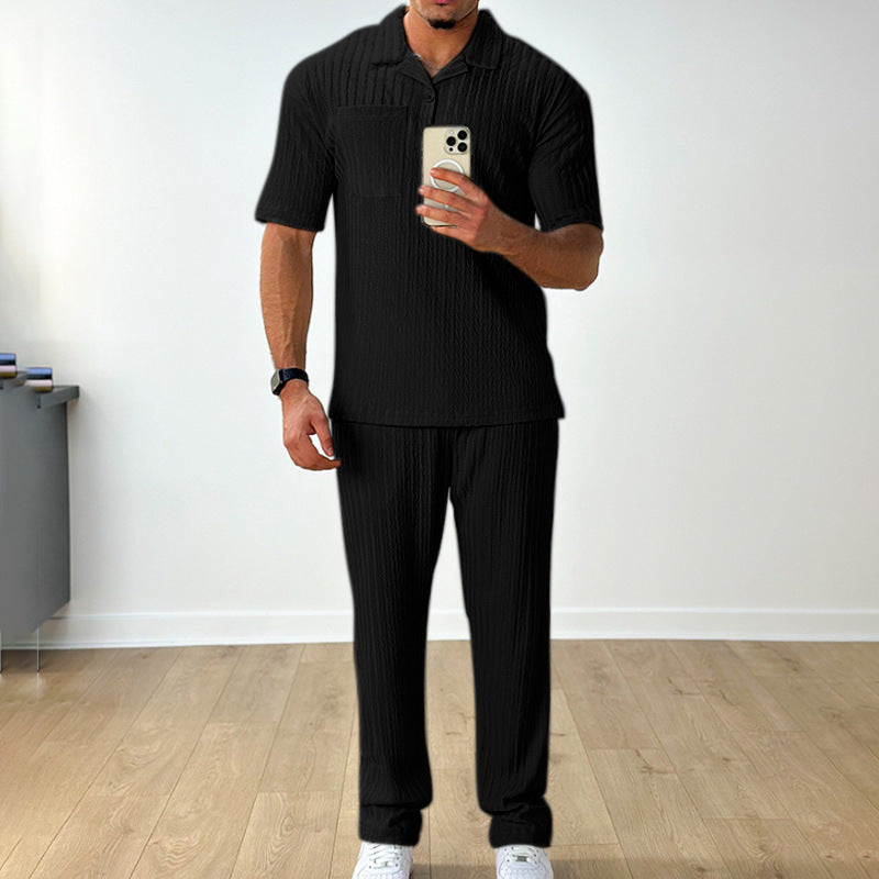 Men Summer Two-Piece Set Short Sleeve Polo Shirt And Trousers