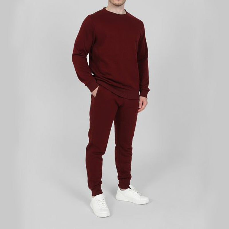 Men Sports Suit Slim Fit Two-Piece Round Neck Long Sleeve
