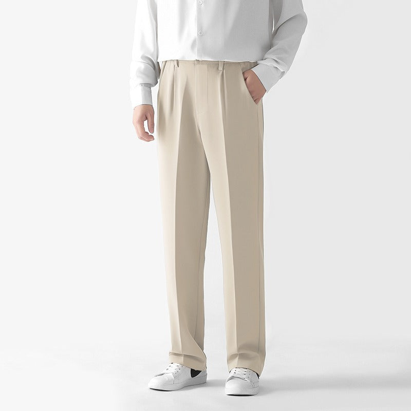 Men Autumn Winter Trousers Straight Leg Loose Fit Mid Rise With Polyester Fabric