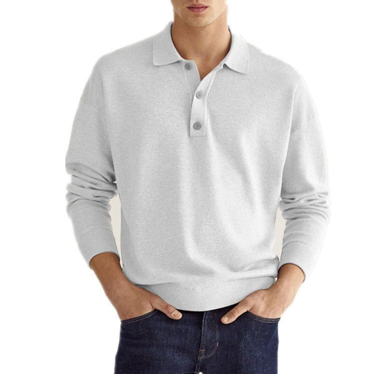 Men’s Autumn Long Sleeve V-Neck Button Polo Shirt Loose Fit Hemp Blend