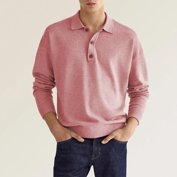 Men’s Autumn Long Sleeve V-Neck Button Polo Shirt Loose Fit Hemp Blend