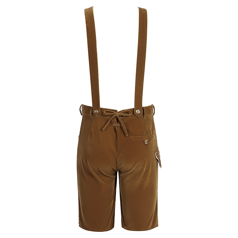 Elegant men's Oktoberfest leather trousers with intricate embroidery, comfortable suspenders, and practical side pockets for the perfect festival appearance