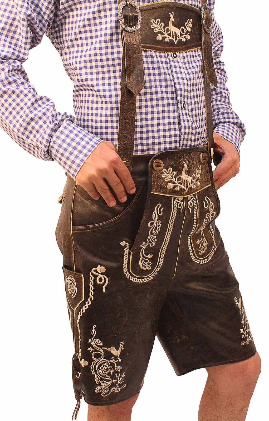 Men's Oktoberfest Lederhosen with Elegant Embroidery and Adjustable Suspenders for Authentic Bavarian Style