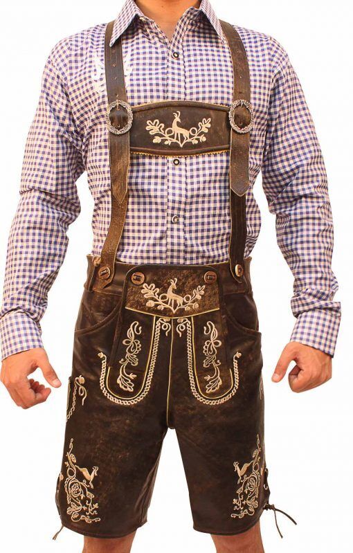 Men's Oktoberfest Lederhosen with Elegant Embroidery and Adjustable Suspenders for Authentic Bavarian Style