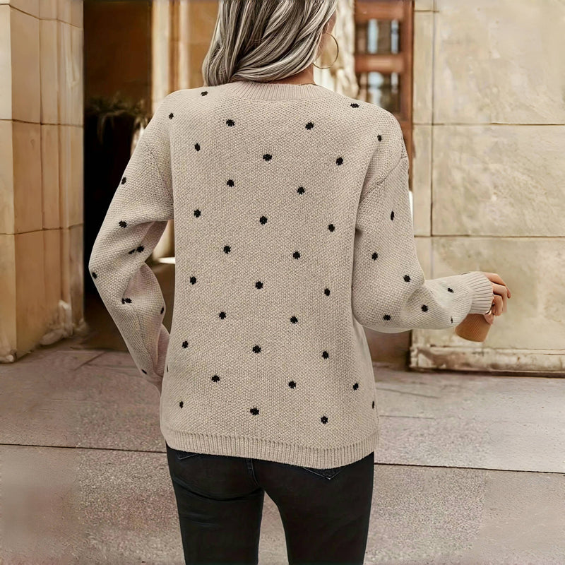 Women Textured Knit Sweater Relaxed Fit Crewneck Long Sleeve