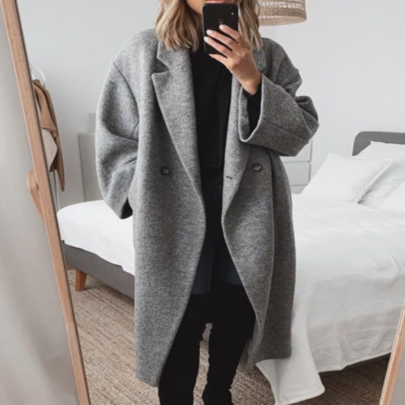 Women's Winter Long Overcoat with Structured Fit and Roomy Sleeves