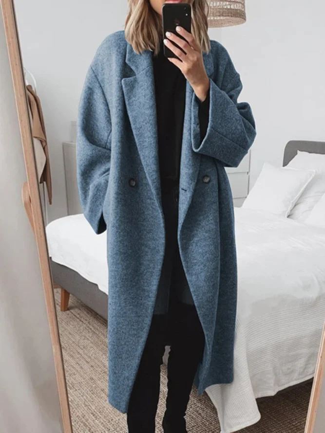Women's Winter Long Overcoat with Structured Fit and Roomy Sleeves