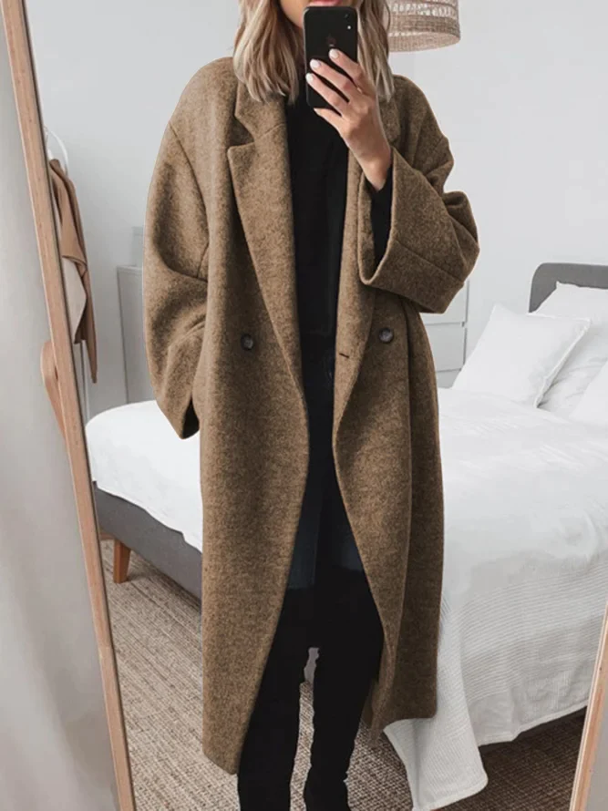 Women's Winter Long Overcoat with Structured Fit and Roomy Sleeves