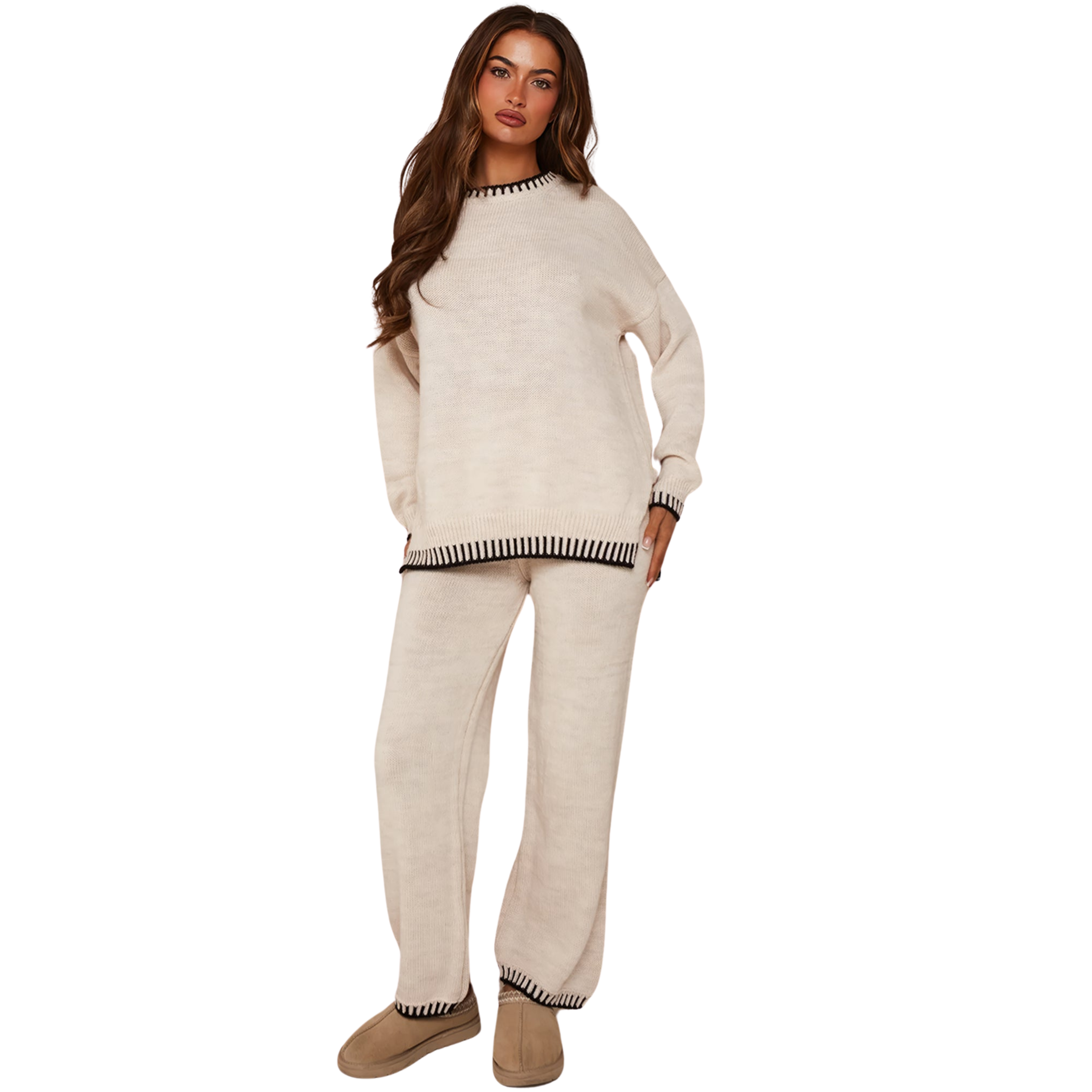 Women's Autumn Knit Lounge Set with Long Sleeve Top and Pants