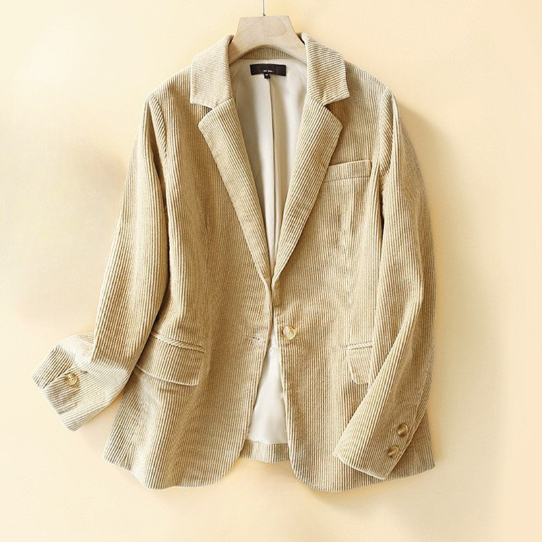 Women's Corduroy Blazer with Notched Lapel and Walnut Buttons