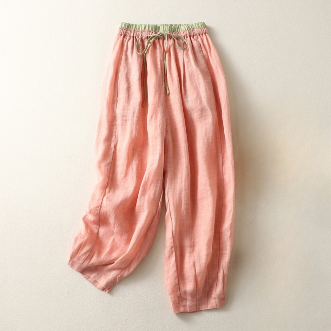 Women Linen Pants with Adjustable Elastic Waistband