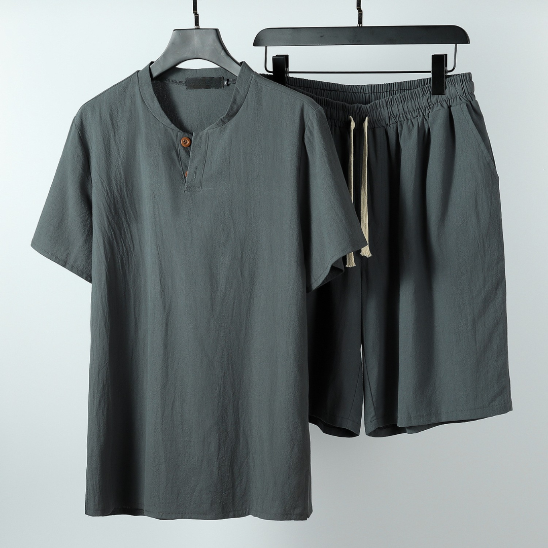 Men's Linen Shirt and Shorts Set in Ultra-Light Fabric