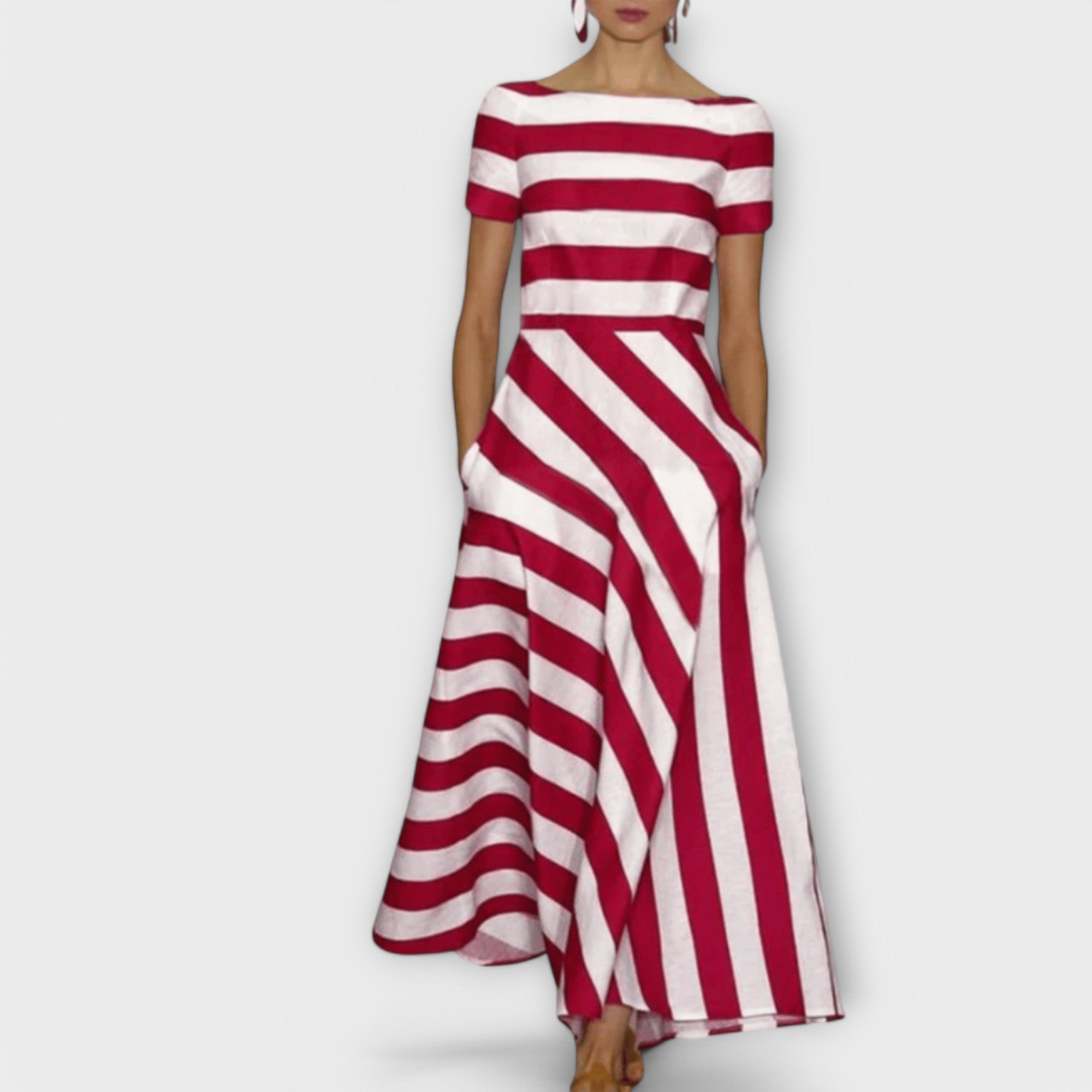 Women Summer Striped Maxi Dress Loose Fit Lightweight Hand-Sewn