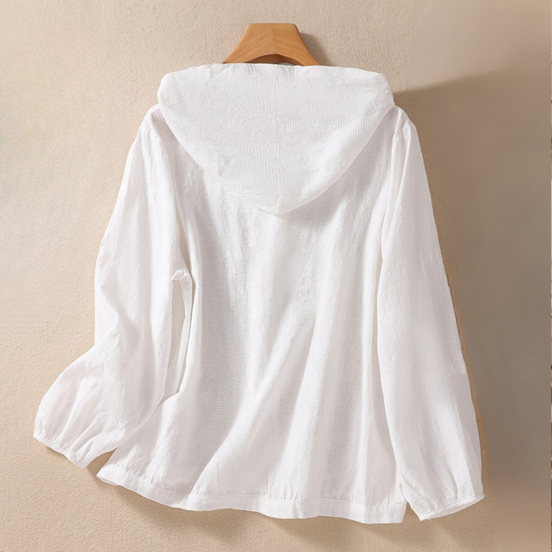 Women's Linen Hoodie with Button Front and Relaxed Fit