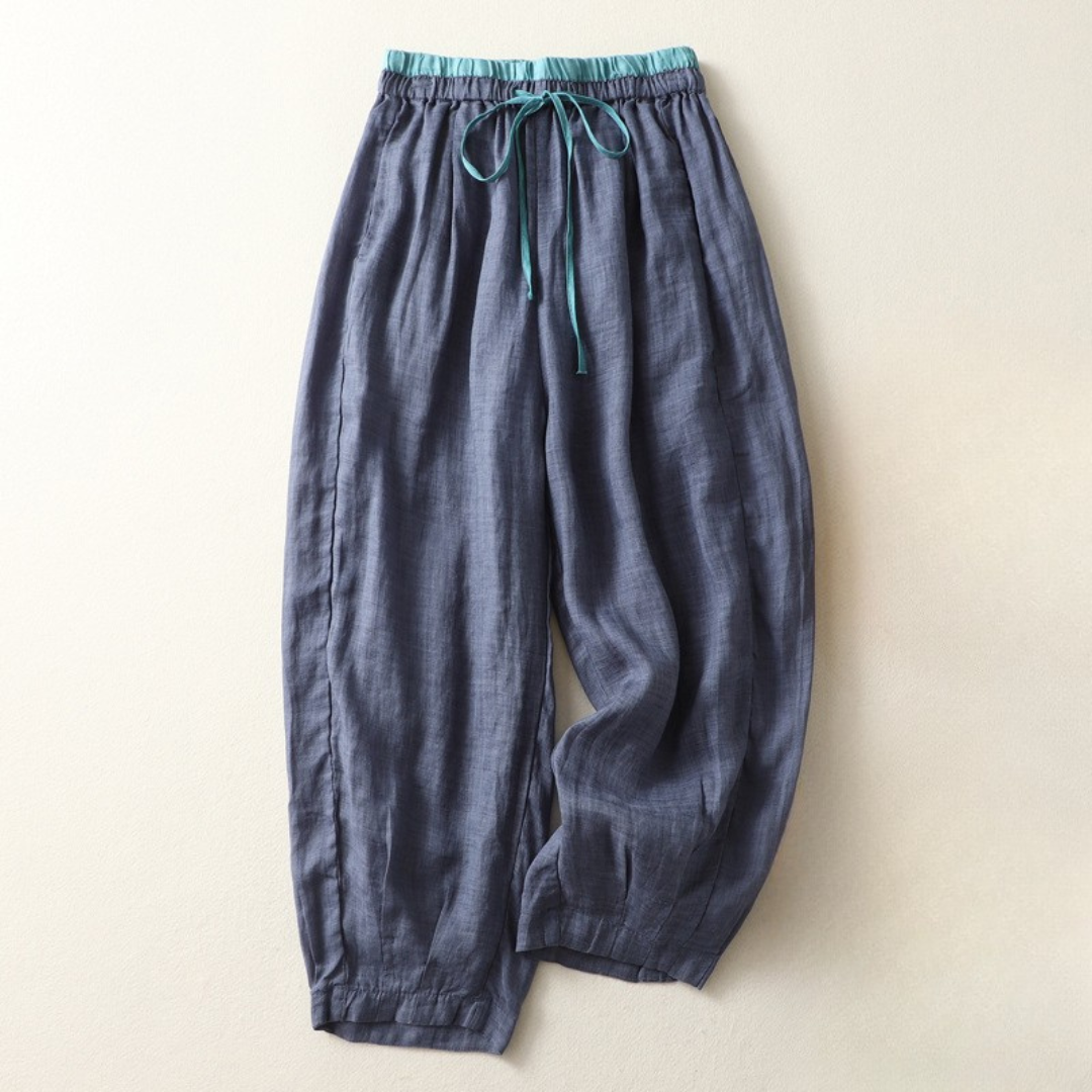Women Linen Pants with Adjustable Elastic Waistband