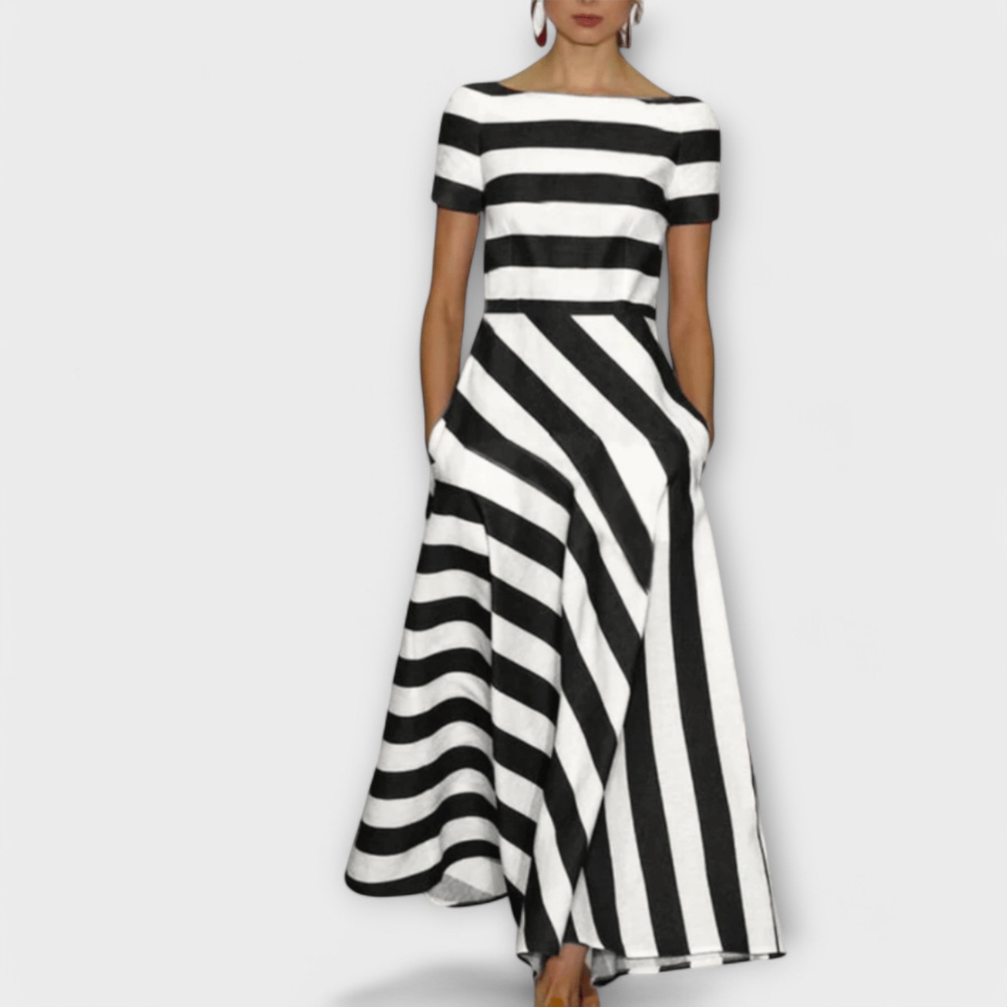 Women Summer Striped Maxi Dress Loose Fit Lightweight Hand-Sewn