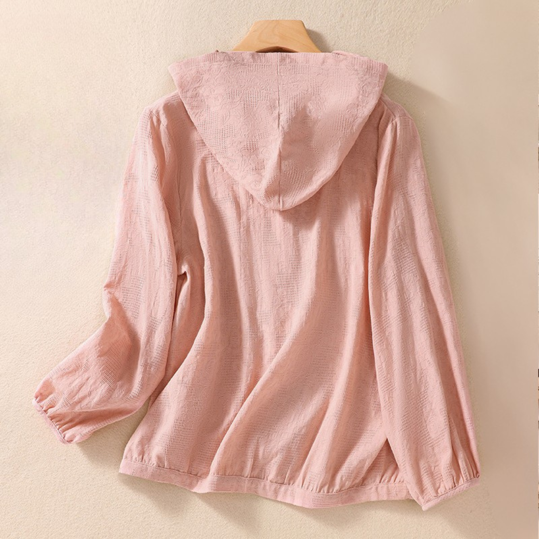 Women's Linen Hoodie with Button Front and Relaxed Fit