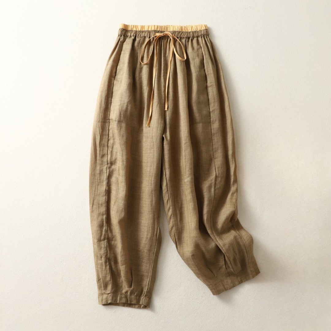 Women Linen Pants with Adjustable Elastic Waistband
