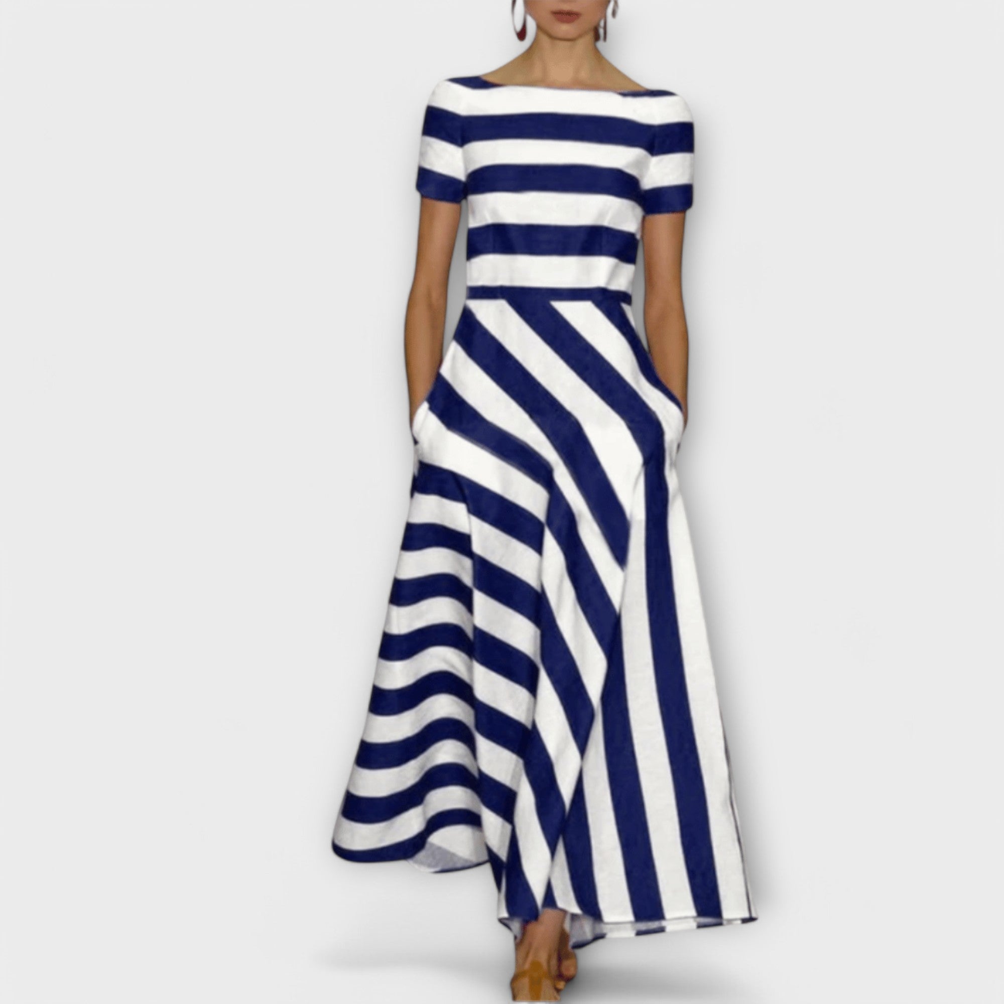 Women Summer Striped Maxi Dress Loose Fit Lightweight Hand-Sewn
