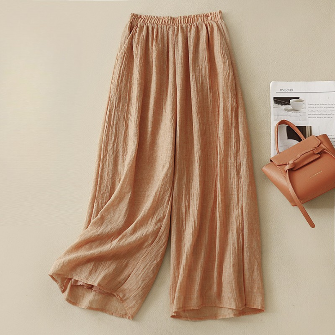 Women's Wide-Leg Linen-Blend Pants with Elastic Waistband