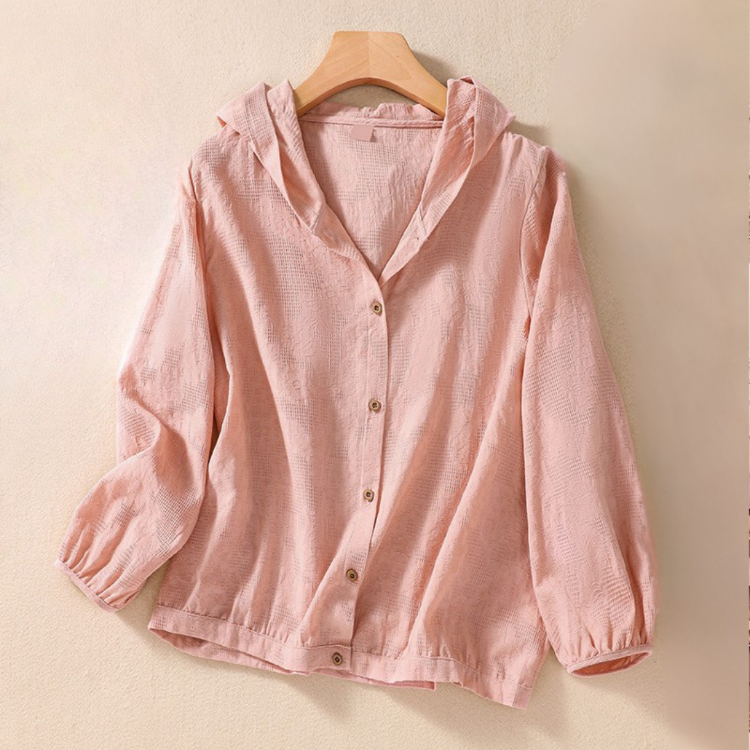Women's Linen Hoodie with Button Front and Relaxed Fit