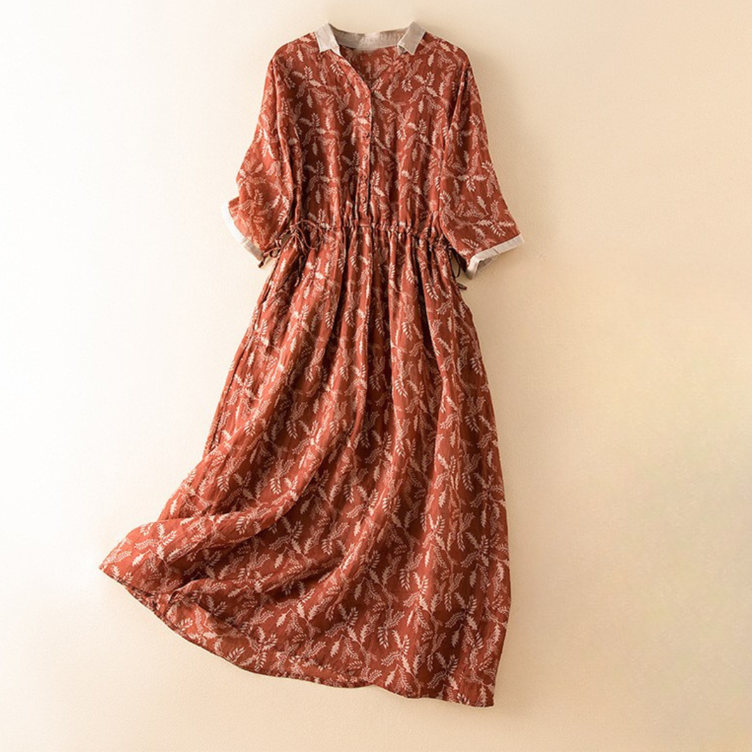 Women's Linen Button-Front Midi Dress