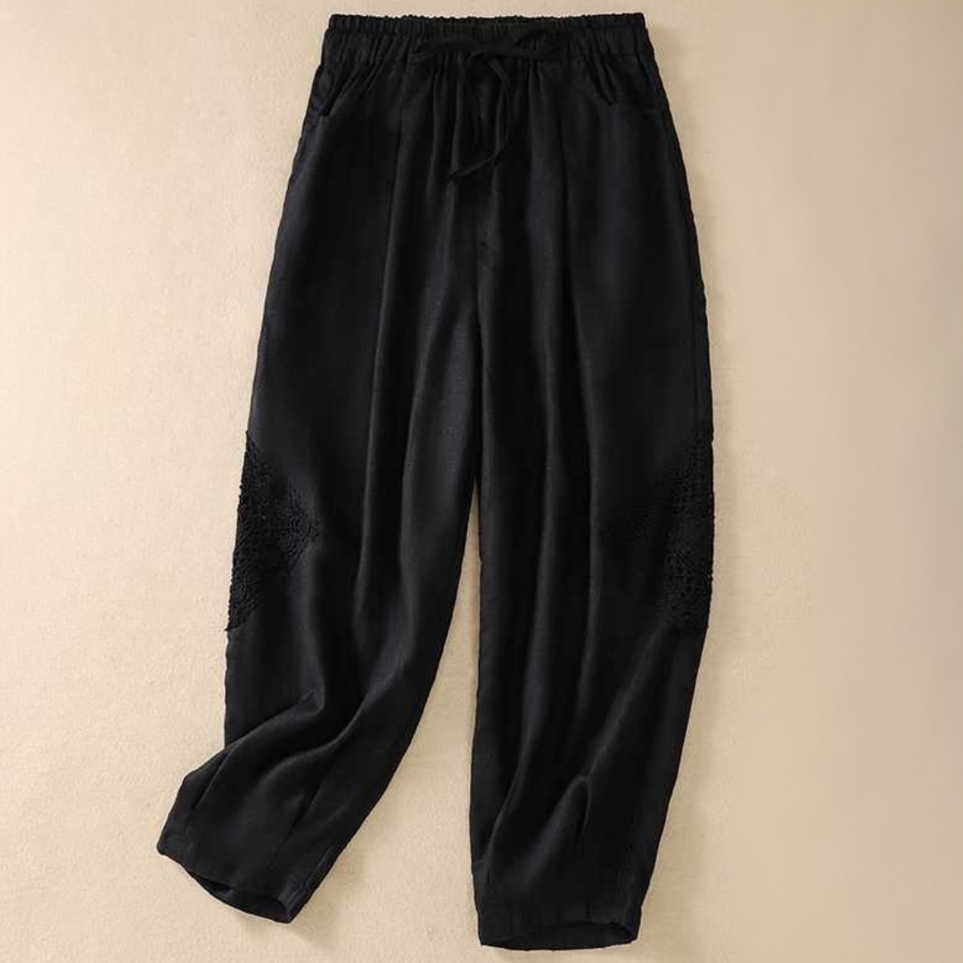 Women's Linen Pants with Knitted Accents and Flowy Fit