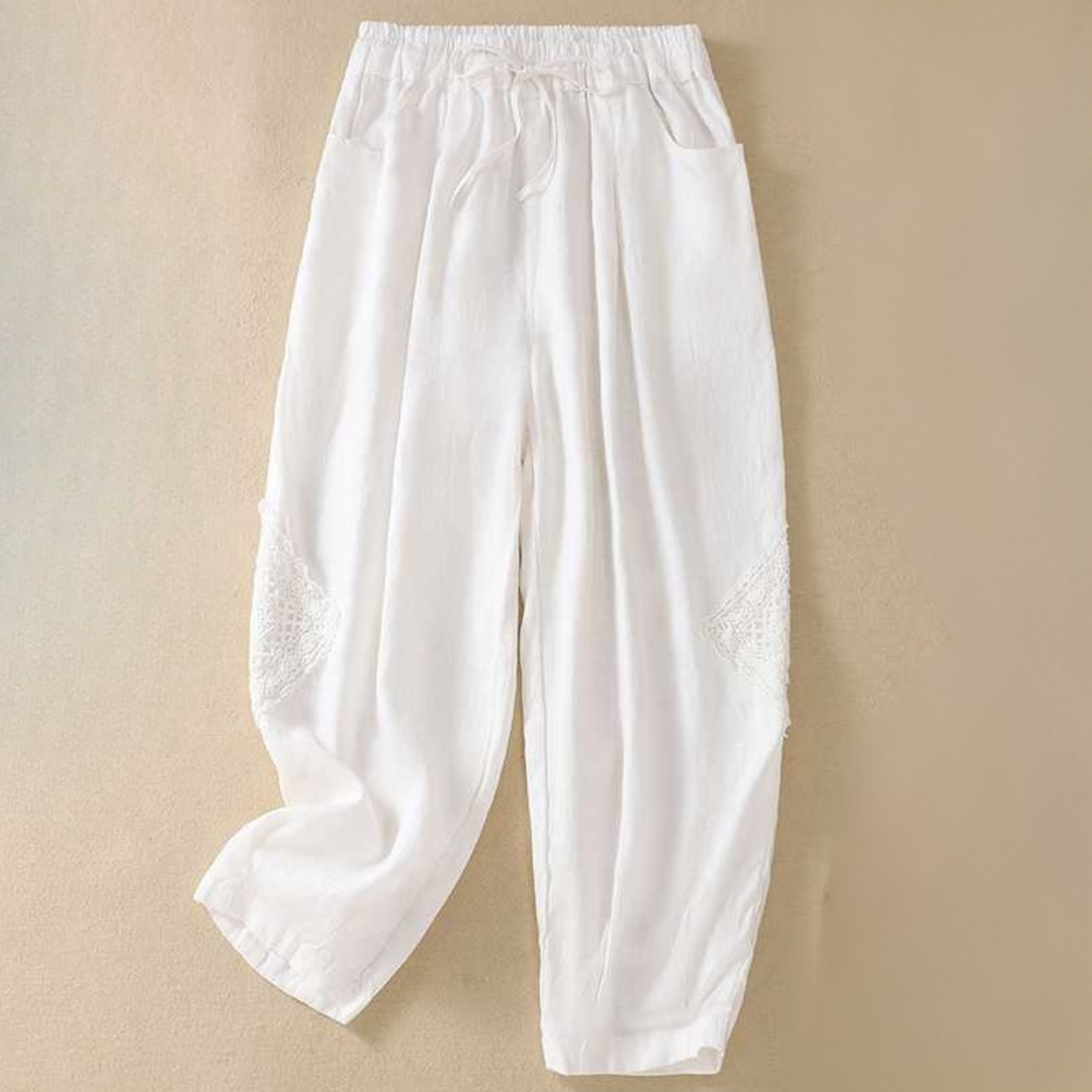 Women's Linen Pants with Knitted Accents and Flowy Fit