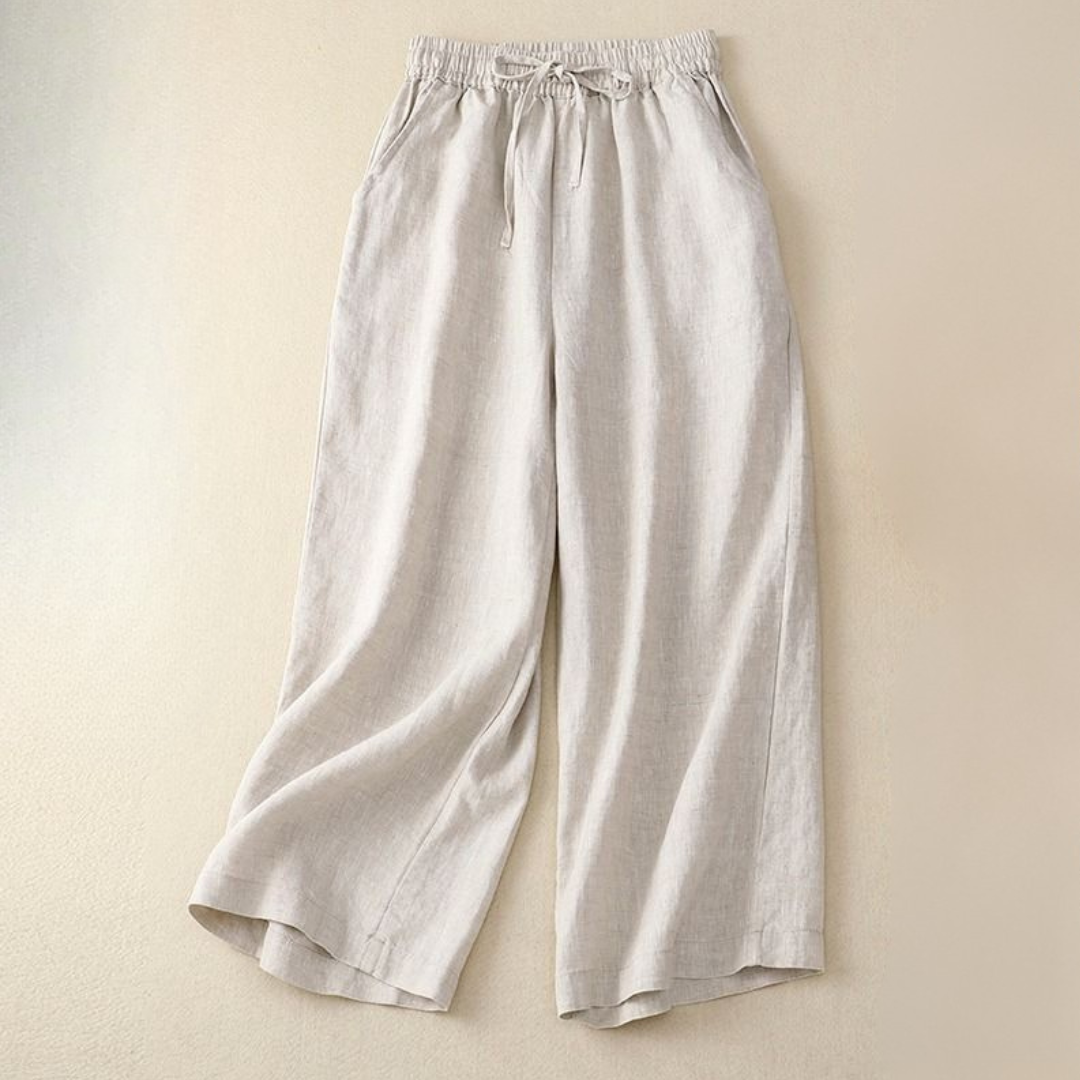 Women Linen Pants with Elastic Waist and Wide Leg