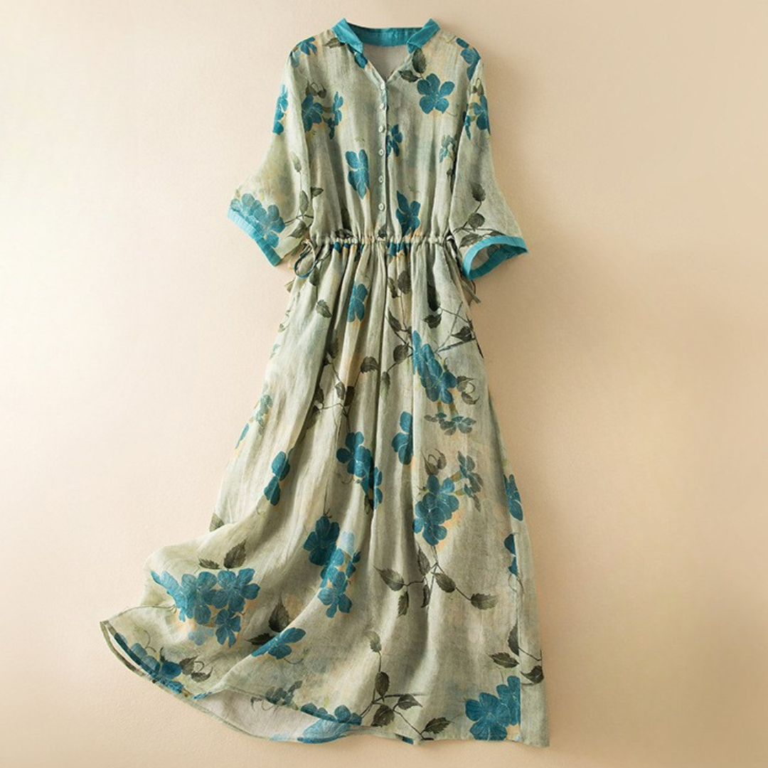 Women's Linen Button-Front Midi Dress
