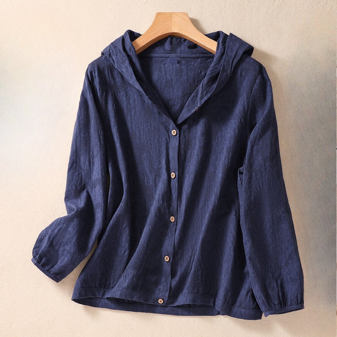 Women's Linen Hoodie with Button Front and Relaxed Fit