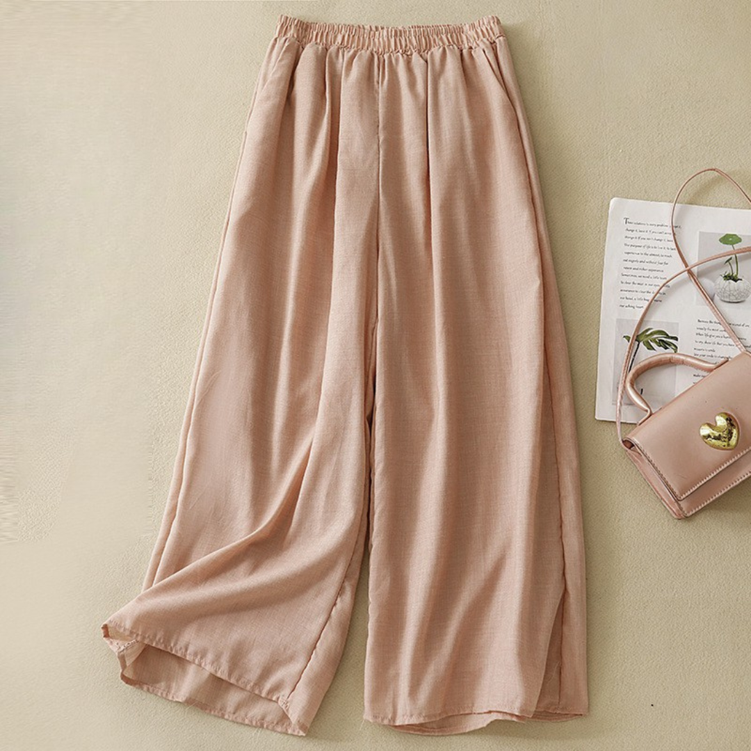 Women's Wide-Leg Linen-Blend Pants with Elastic Waistband