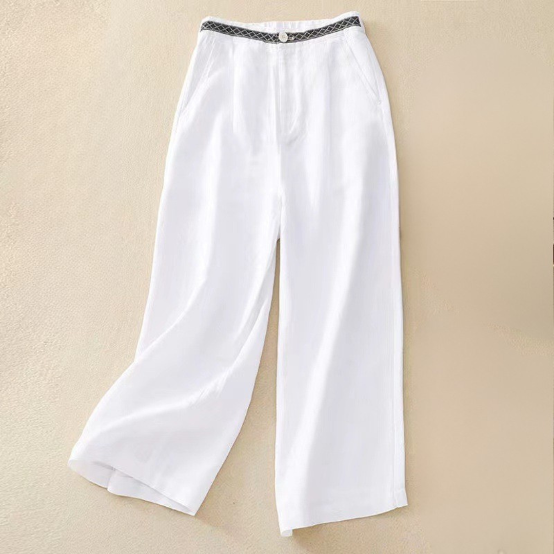 Women Linen Wide-Leg Pants with Relaxed Waistband