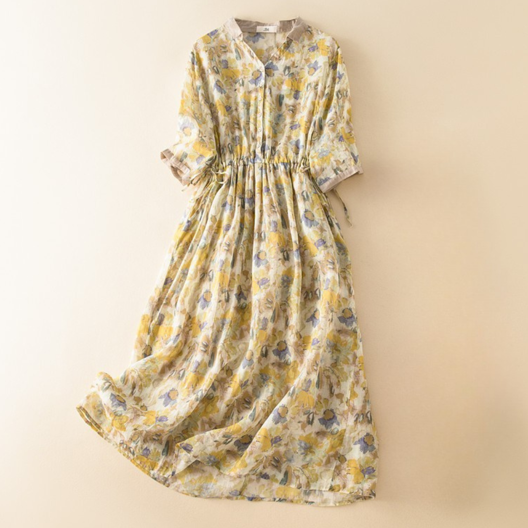 Women's Linen Button-Front Midi Dress