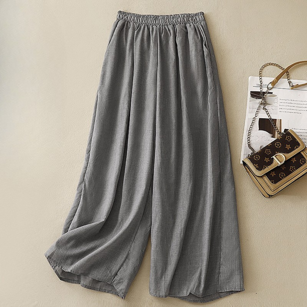 Women's Wide-Leg Linen-Blend Pants with Elastic Waistband