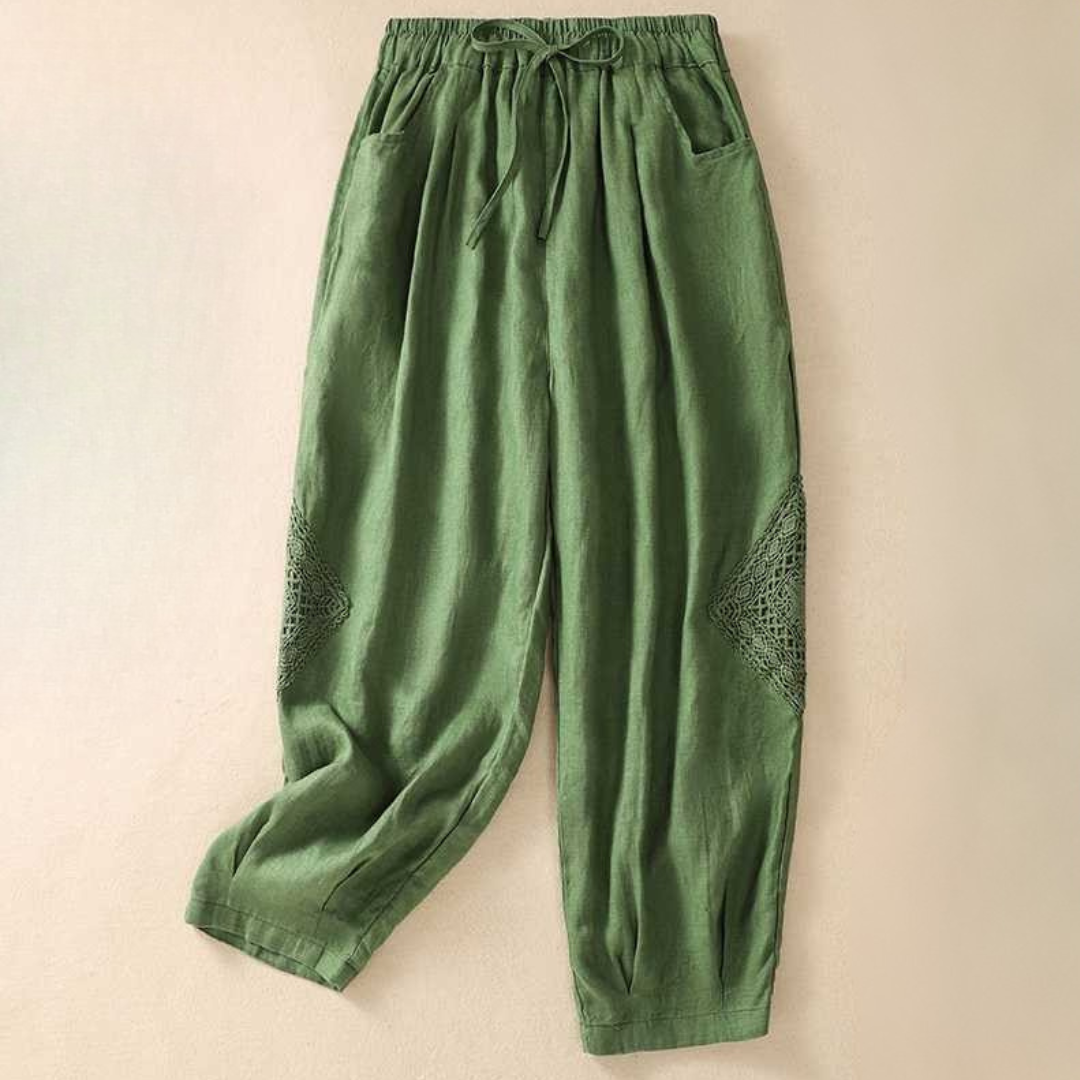 Women's Linen Pants with Knitted Accents and Flowy Fit