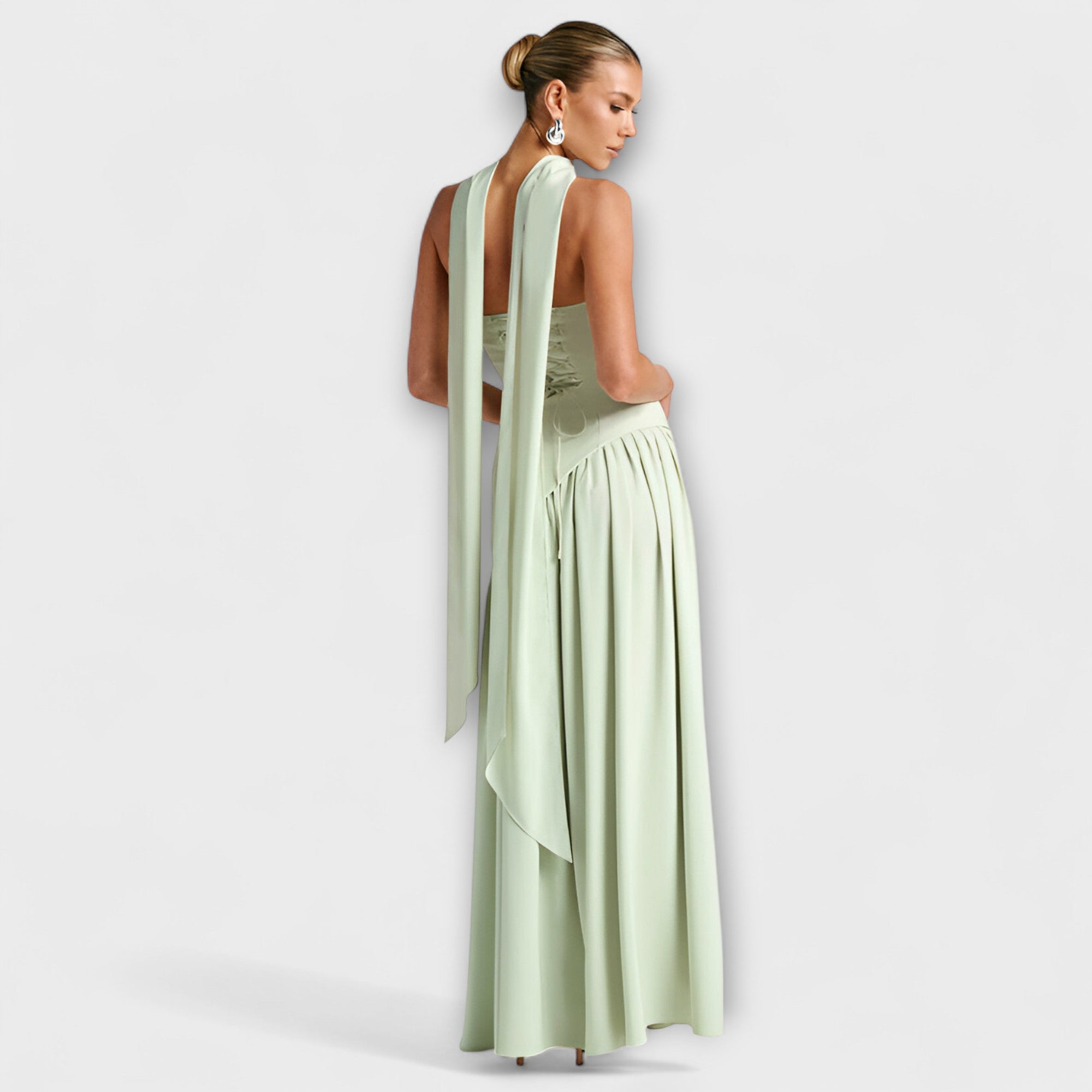 Women's Summer Strapless Maxi Dress with Black Top White Skirt Asymmetrical Waist & Front Slit