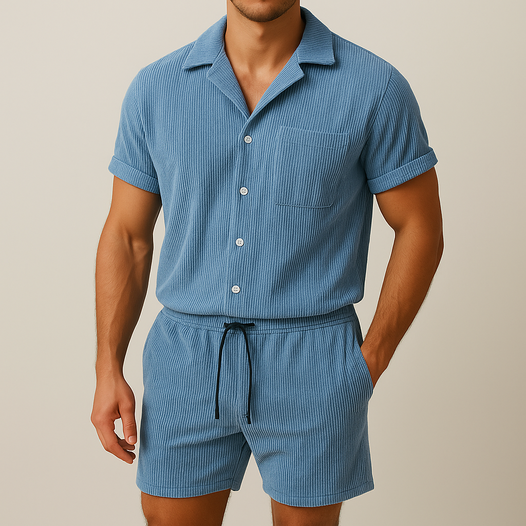Men's Summer Polo Shirt and Drawstring Shorts Set
