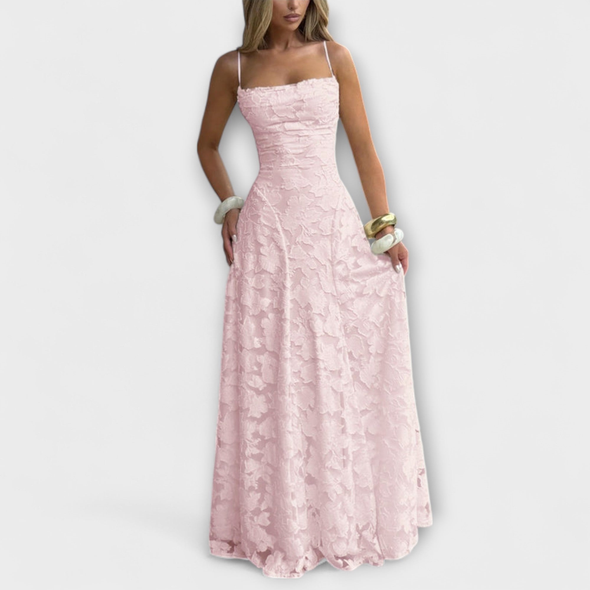 Women's Summer Jacquard Maxi Dress with Shawl Neckline and Adjustable Tie Straps