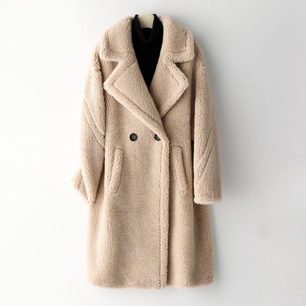 Women's Winter Sherpa Coat with Notch Lapel Collar and Deep Pockets