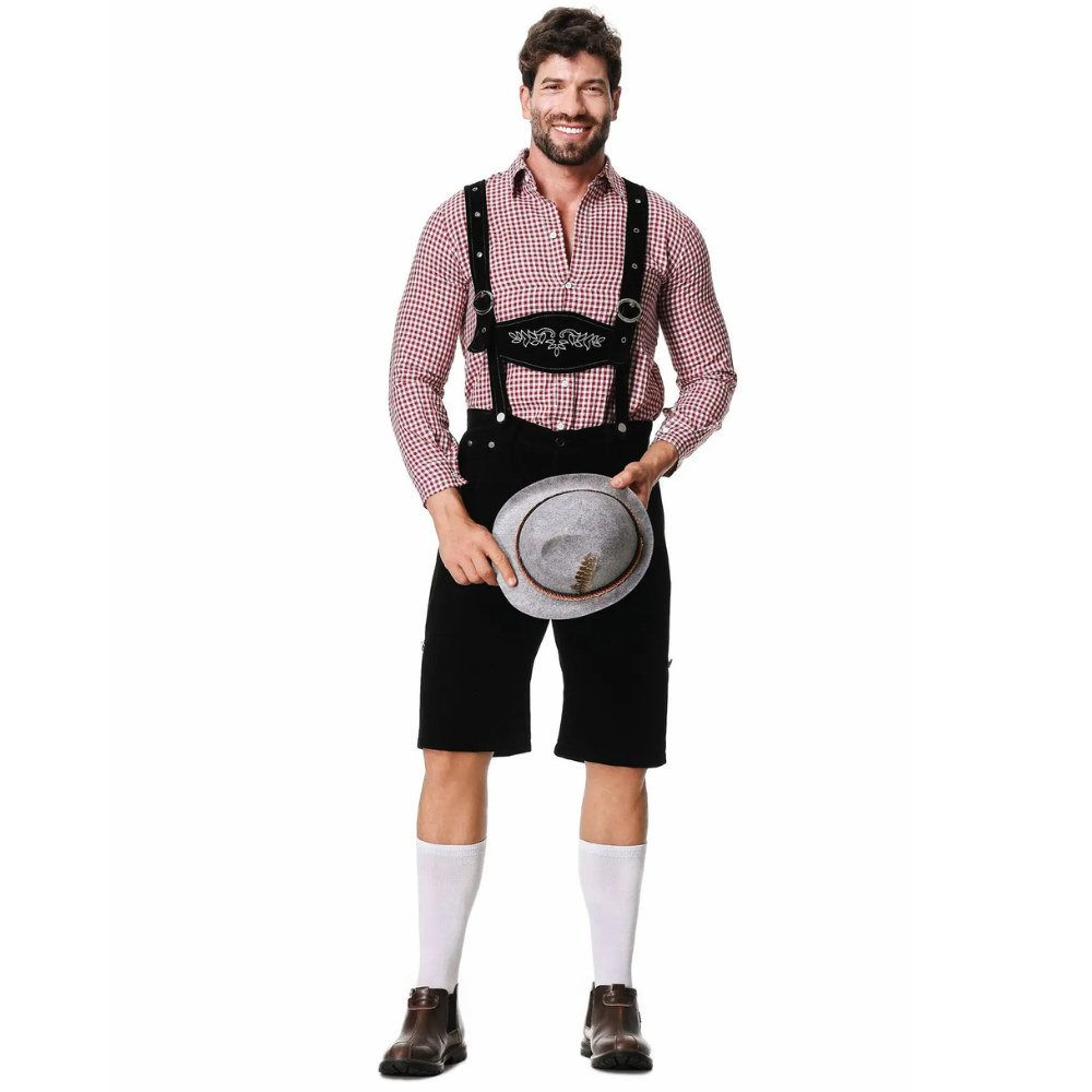 Authentic Men's Oktoberfest Leather Lederhosen Set with Shirt and Tie for the Perfect Beer Festival Look