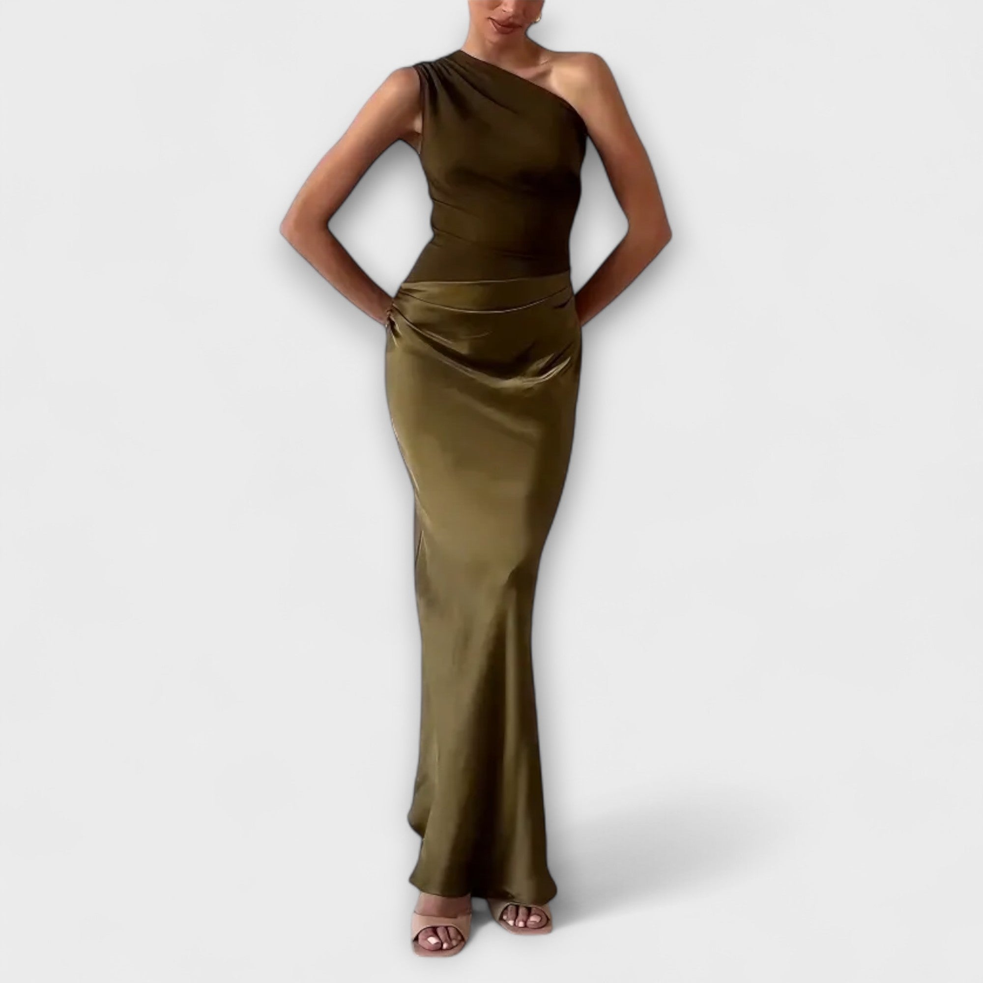 Women Formal One-Shoulder Pleated Floor-Length Dress
