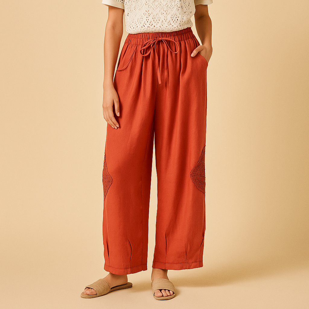 Women's Linen Pants with Knitted Accents and Flowy Fit