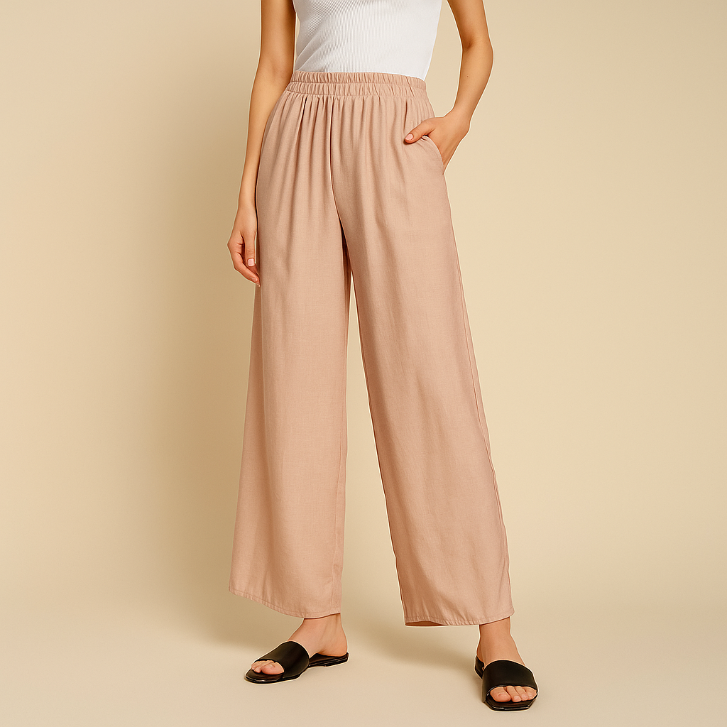 Women's Wide-Leg Linen-Blend Pants with Elastic Waistband